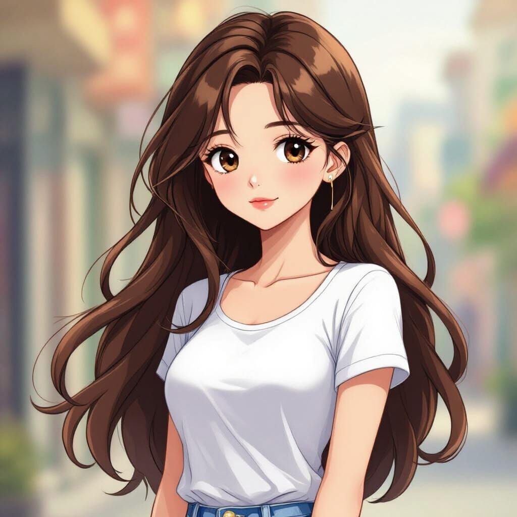 Teen Manga Girl in White Top and Jeans