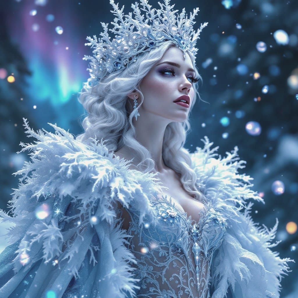 Regal Winter Goddess Radiates with Ethereal Beauty