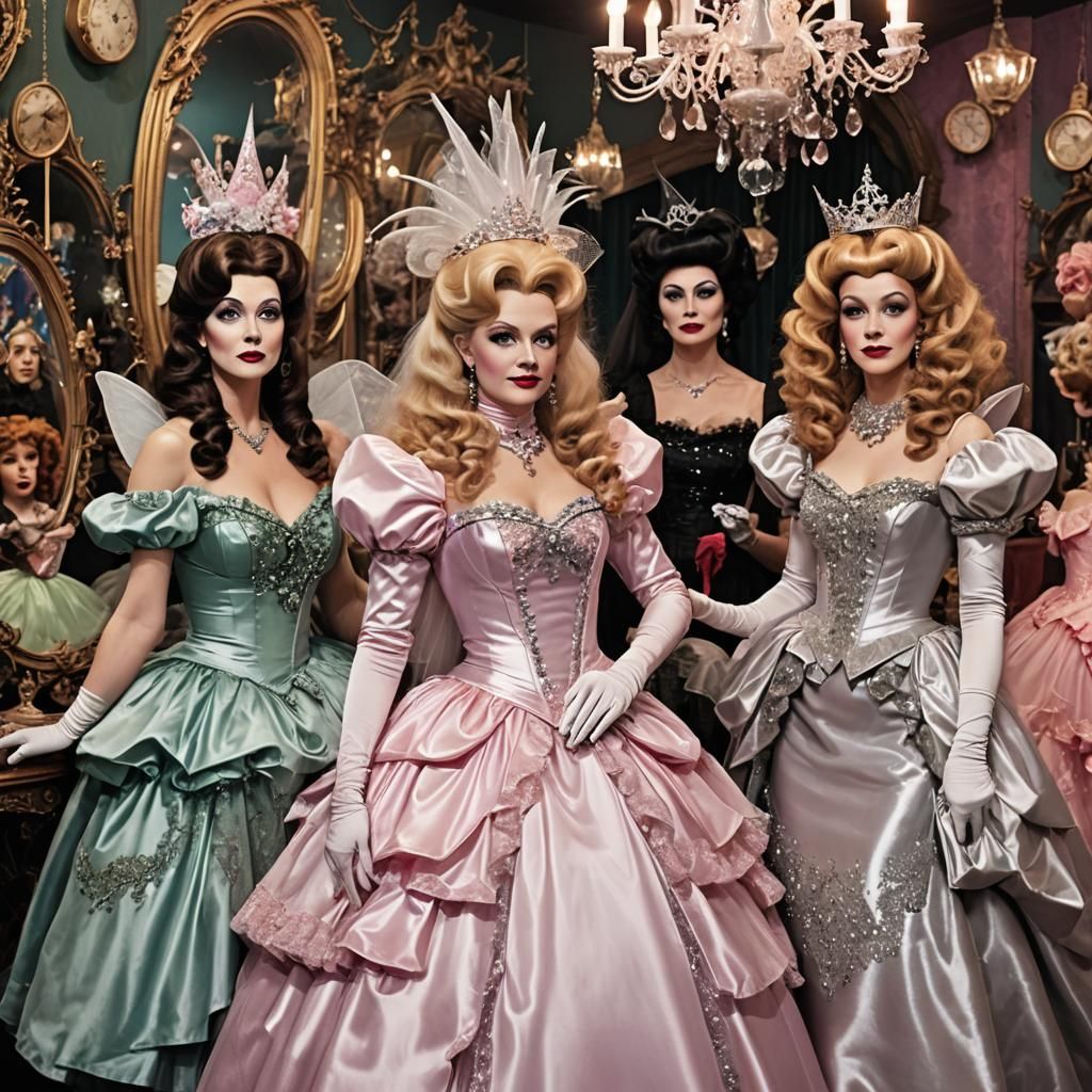 Three Beautiful Witches in a Satin Wonderland