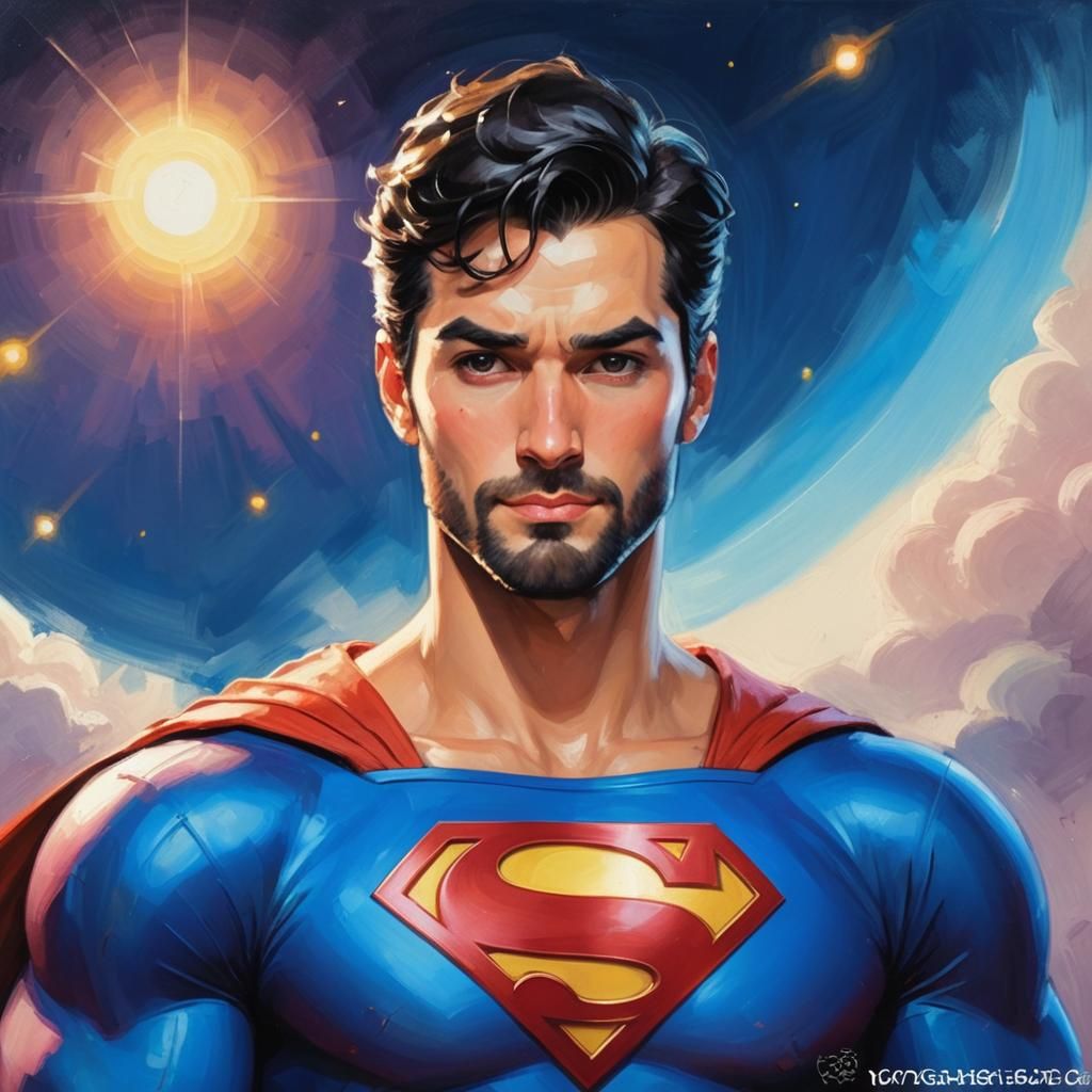 Bearded Superman Portrait in Expressive Digital Art