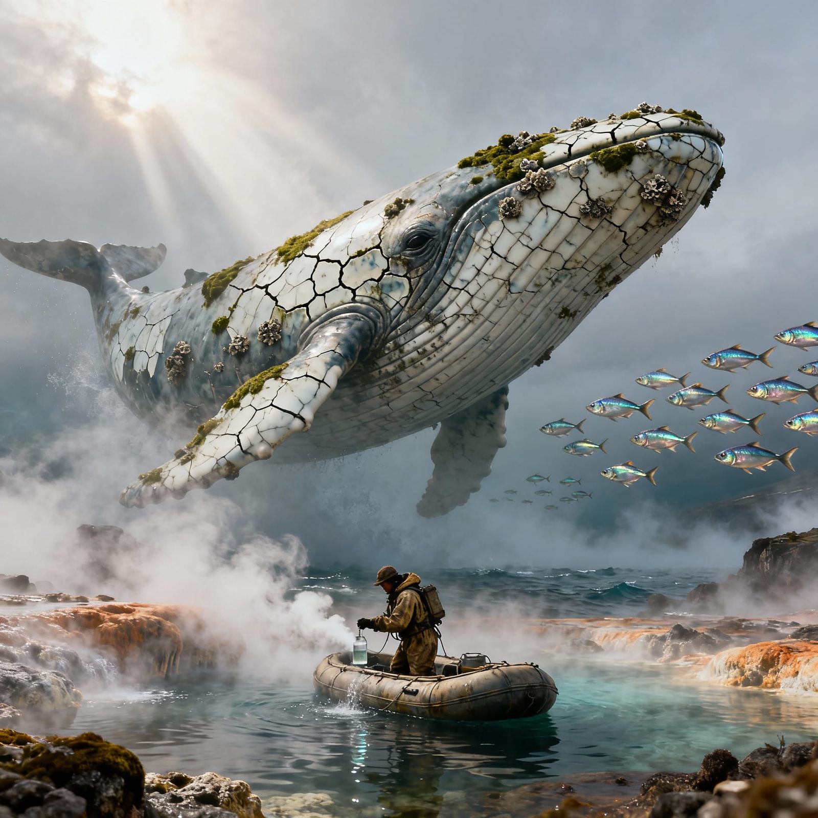 Gentle Giant Whale in Misty Geothermal Ocean