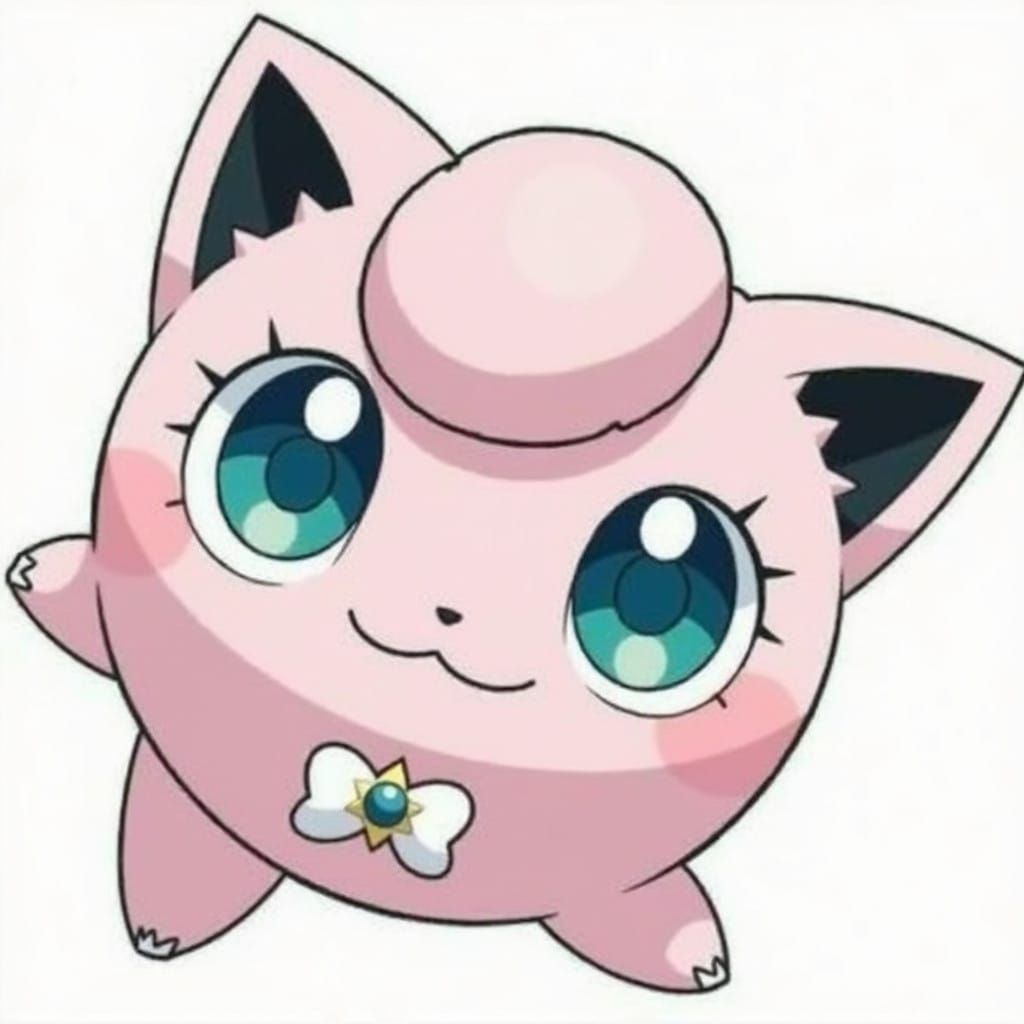 Whimsical Anime Jigglypuff Strolls Through Floral Wonderland