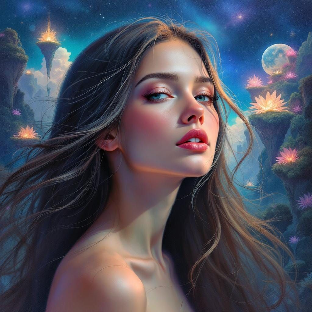 Surreal Airbrush Portrait of a Woman in Dreamscape