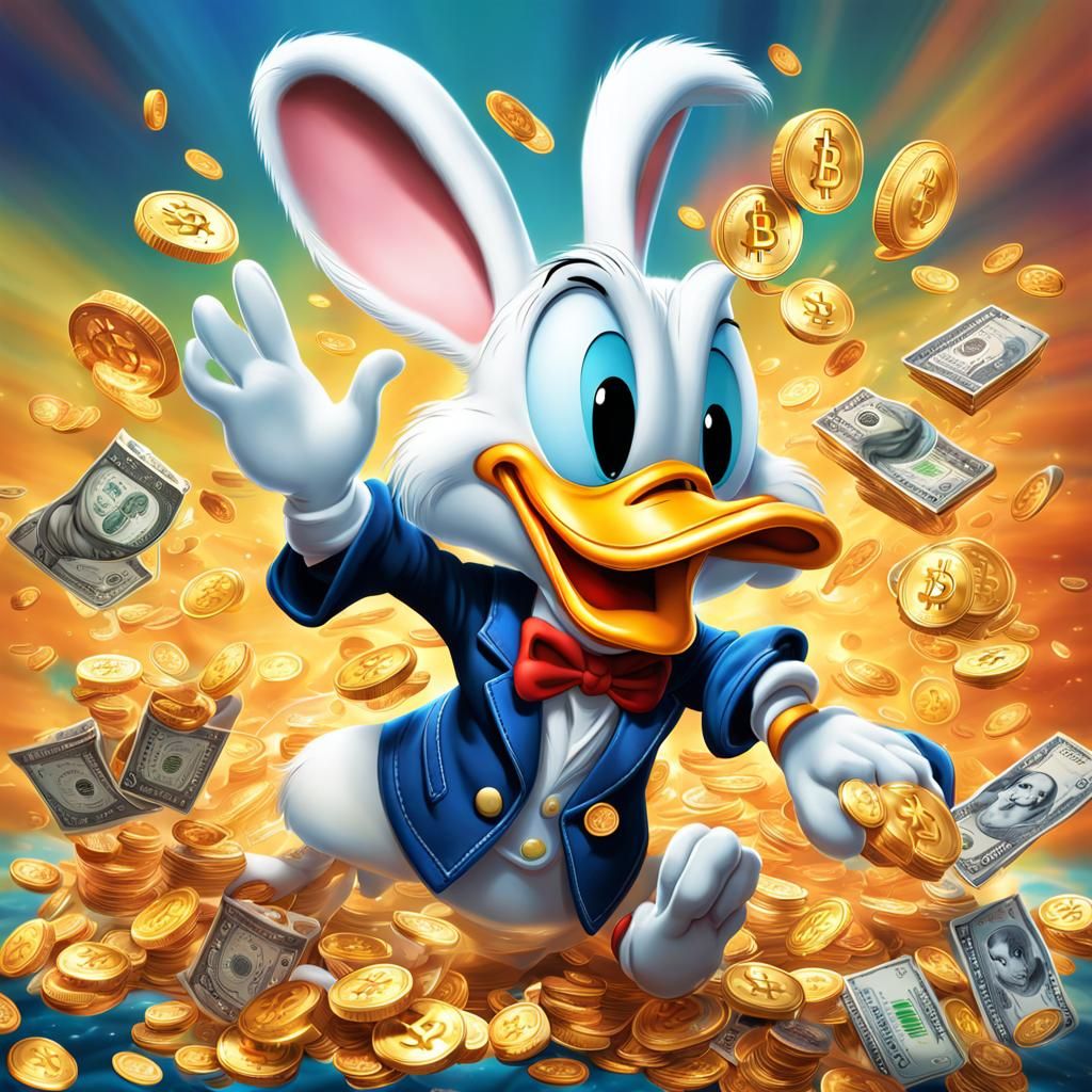 Cartoon Rabbit Donald Duck Holding Bitcoin