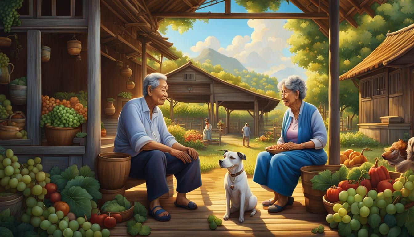 Elderly Couple Relaxing on Farm Porch