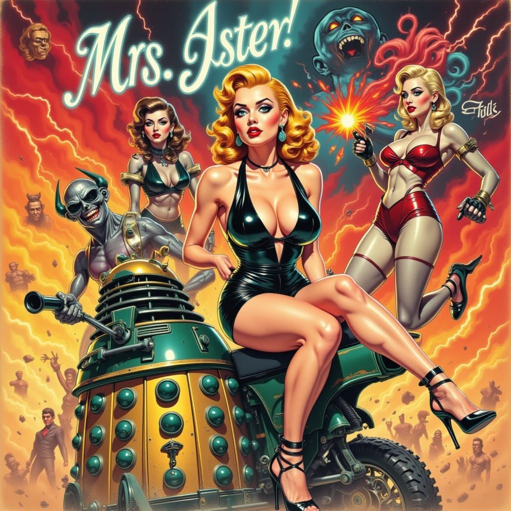 1950s Pinup Beauty Rides Dalek on Magazine Cover