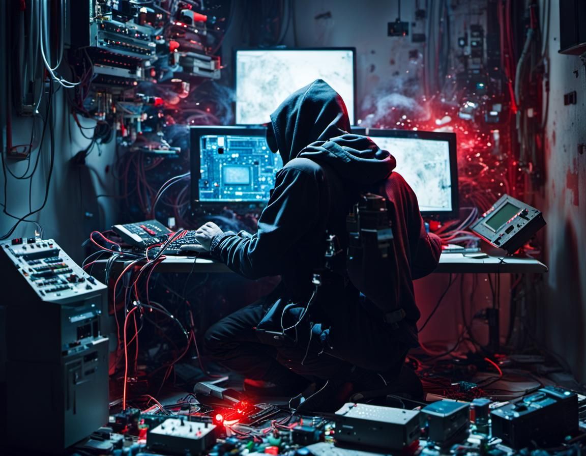 Hacker in Dystopian Bedroom: Inkpunk Color Photography