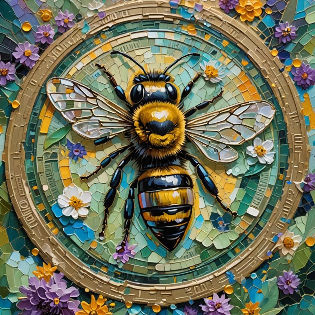 Bee Adorns Dollar Bill in Neo-Impressionist Oil Painting