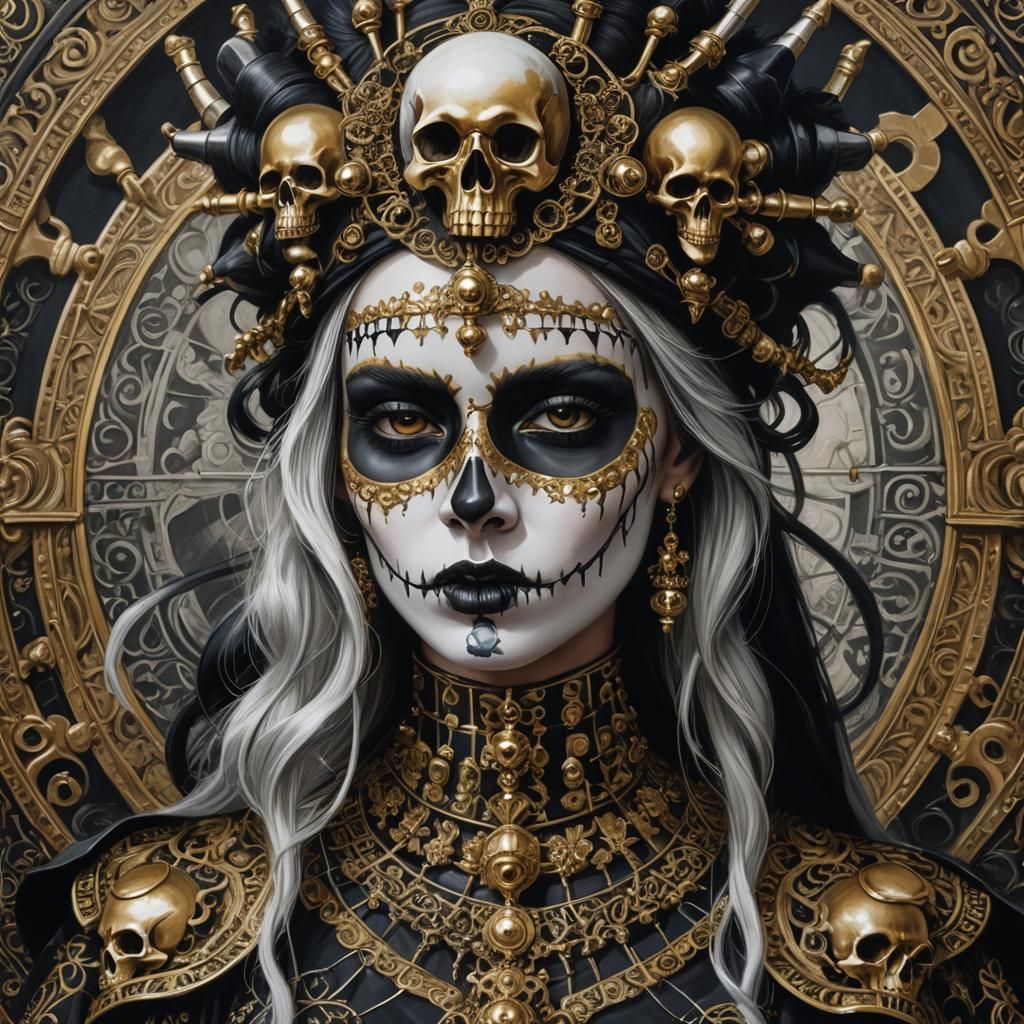 Dystopian Surrealism: Ornate Woman in Sepia Tones