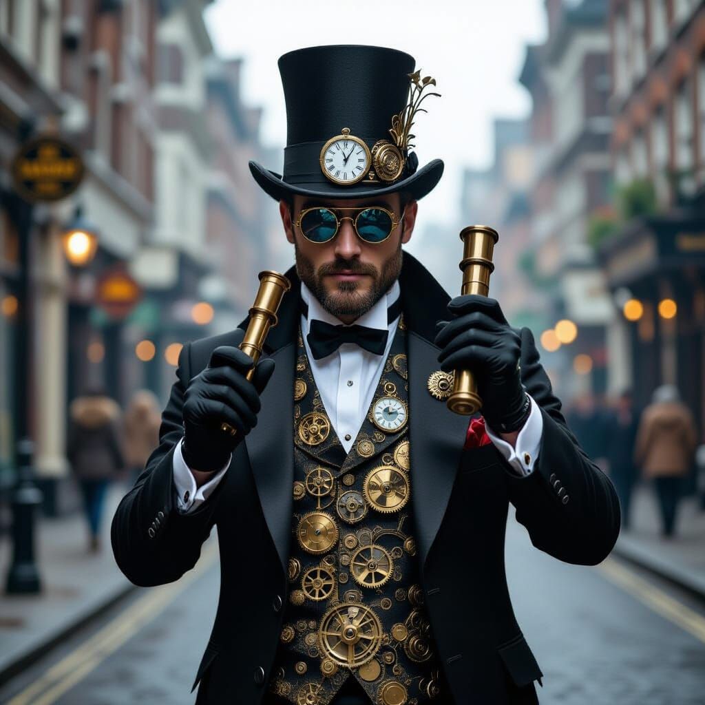 Steampunk Gentleman with Pocket Watch Top Hat