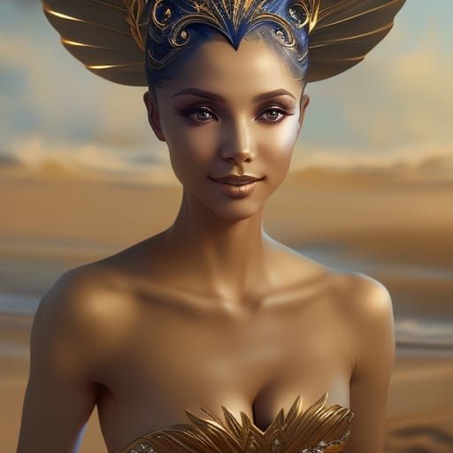 Intricate Ballerina Portrait on Golden Beach, Hyperdetailed ...