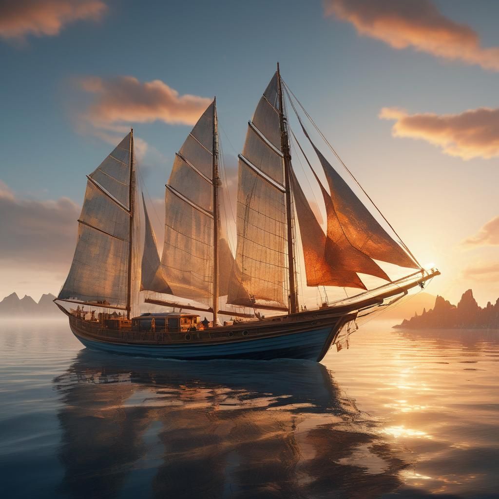 Couple Sailing into Sunset: Digital Matte Painting