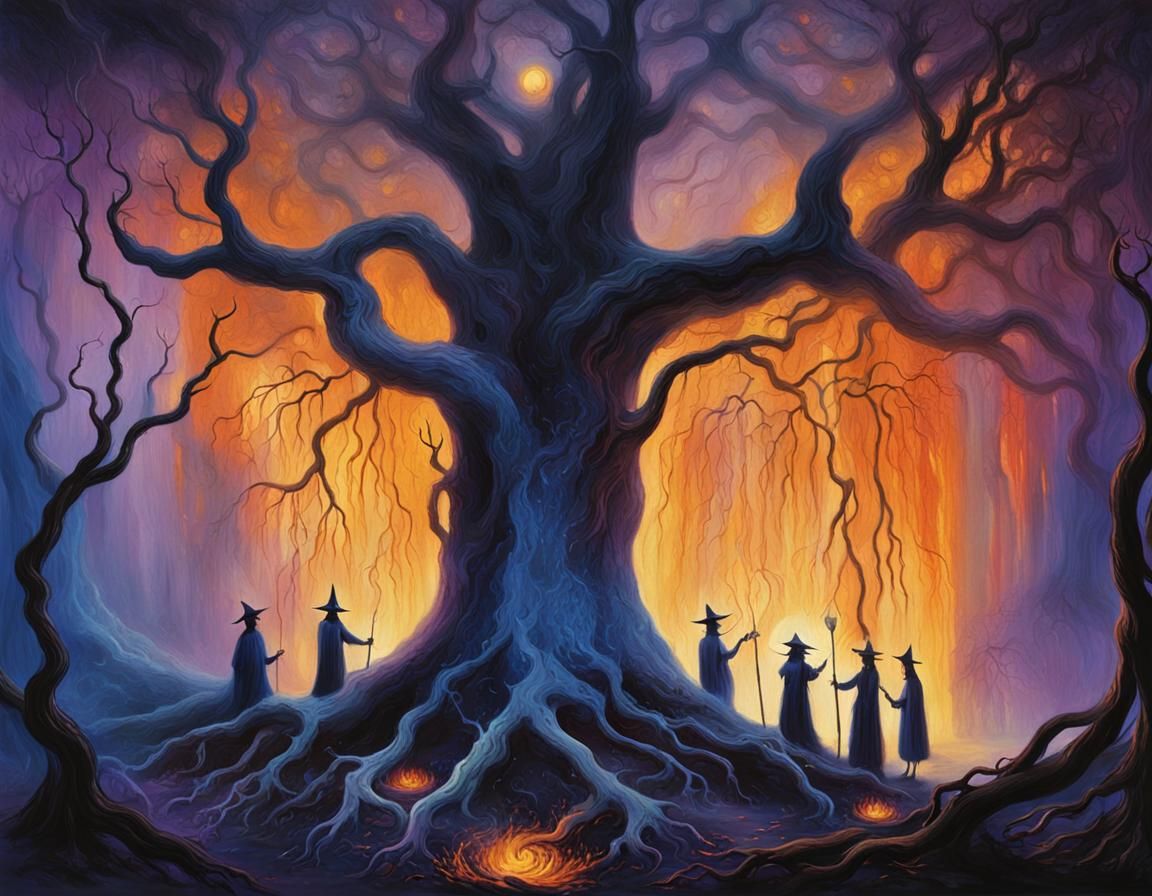 Witches' Gathering in Mystical Forest, Surrealism