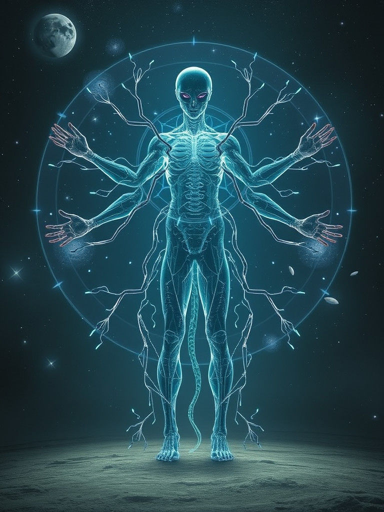 Human and Alien Vitruvian Experiment