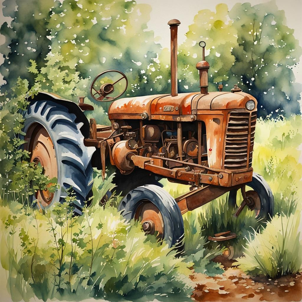 Studio Ghibli Tractor in Overgrown Field