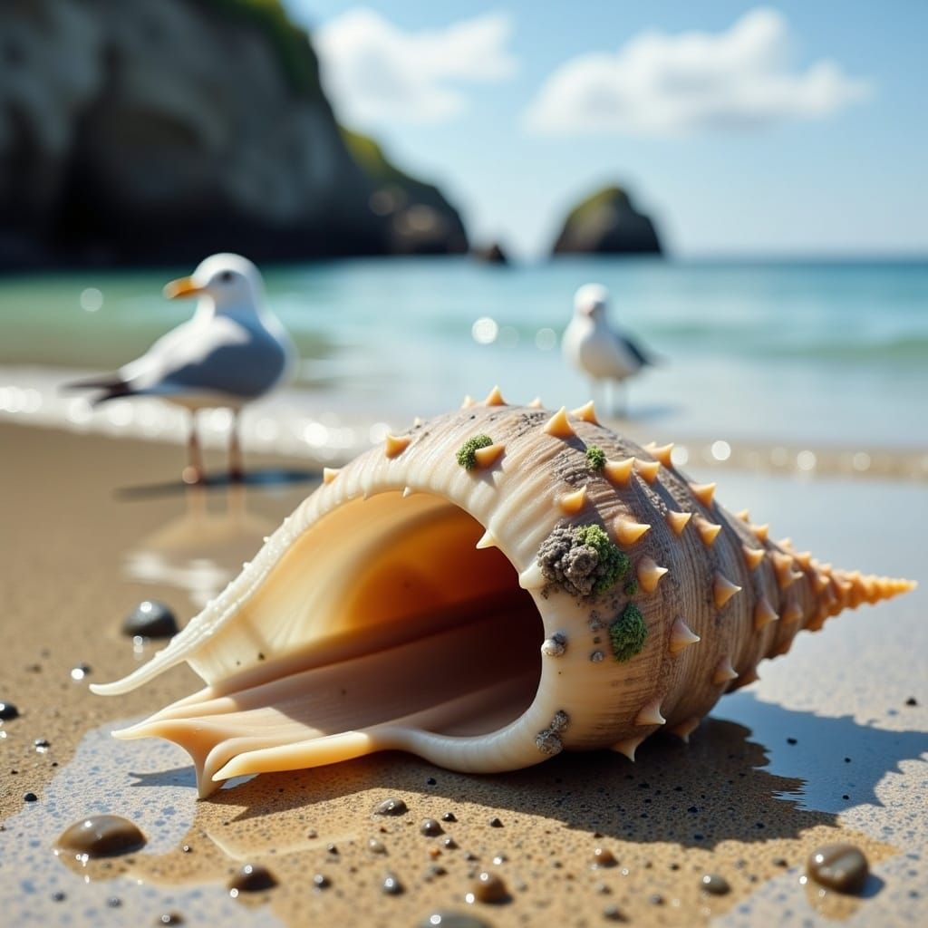 Hyperrealistic Sea Snail Shell in Pastel Beige and Brown Ton...