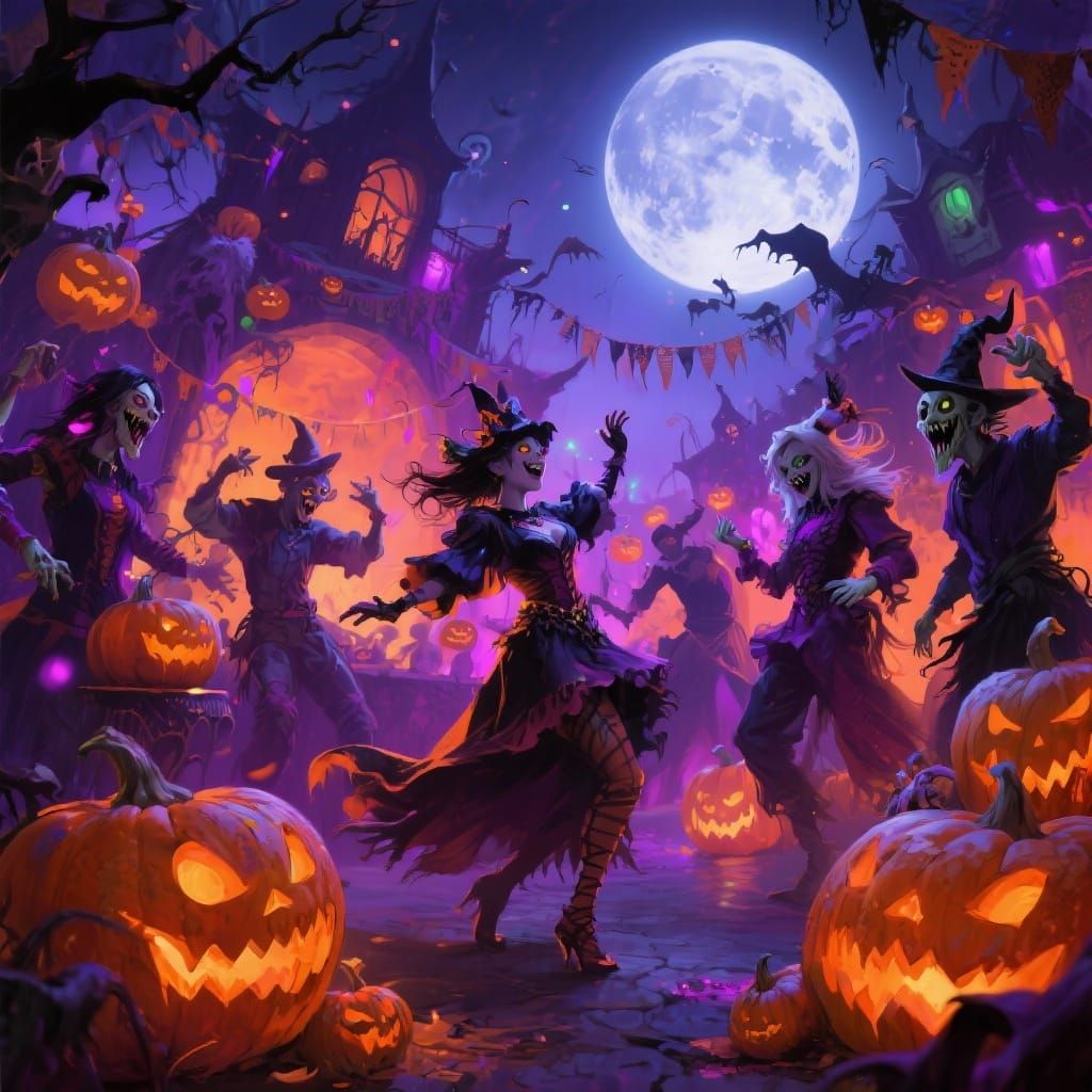 Epic Halloween Party Scene With Dancing Figures