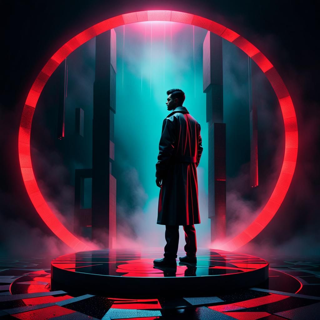 Vaporwave Cubism Man on Platform