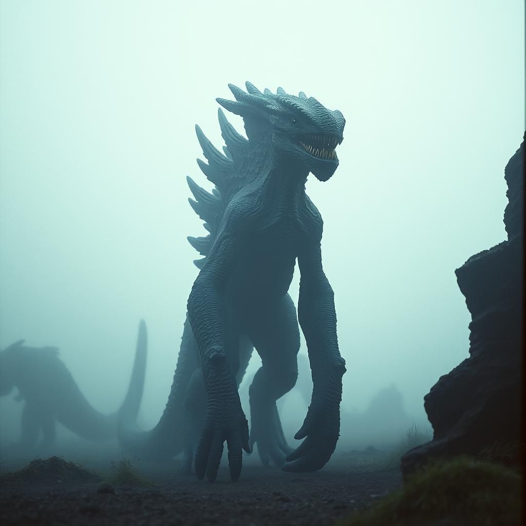 Heroic Spider-Cat in Mist-Shrouded Landscape