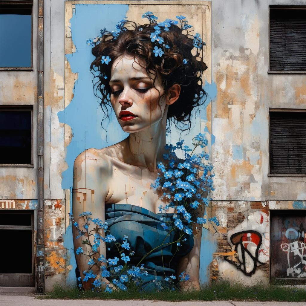 Forget-me-nots: Oil Painting in Egon Schiele Style