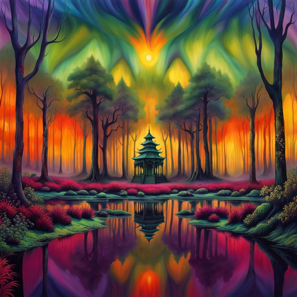 Ominous Psychedelic Forest with Strange Creature