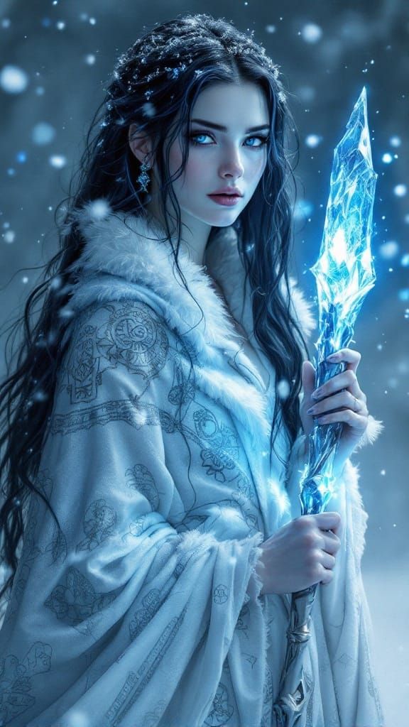 Ethereal Winter Sorceress in Majestic Silver Robes