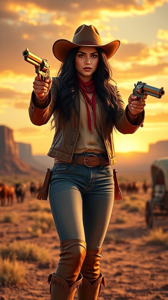 Native American Cowgirl in Monument Valley: 2.5D Illustratio...