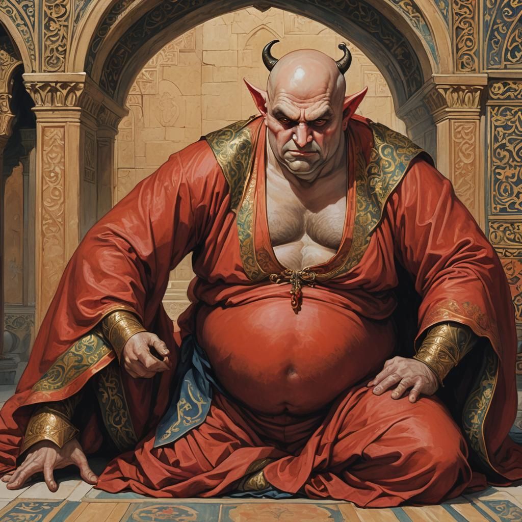 Red Imp Demon Over Looks a Bald Eunuch