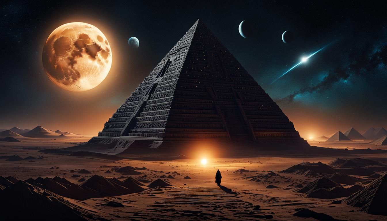 A captivating, dark fantasy illustration of a mysterious pyr...