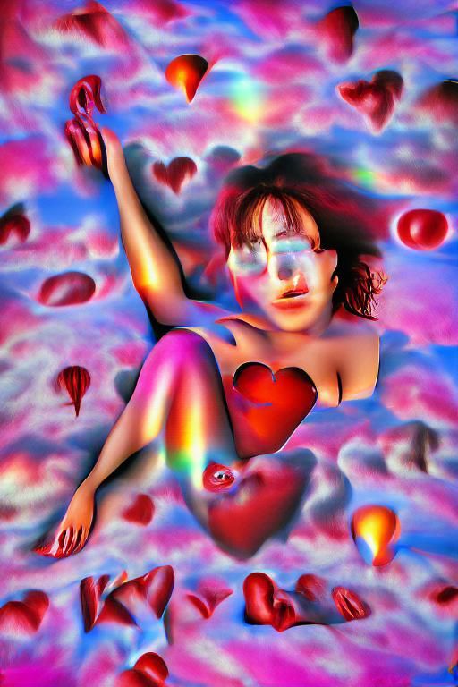 Dreamy Valentine with Floating Hearts in Holographic Style