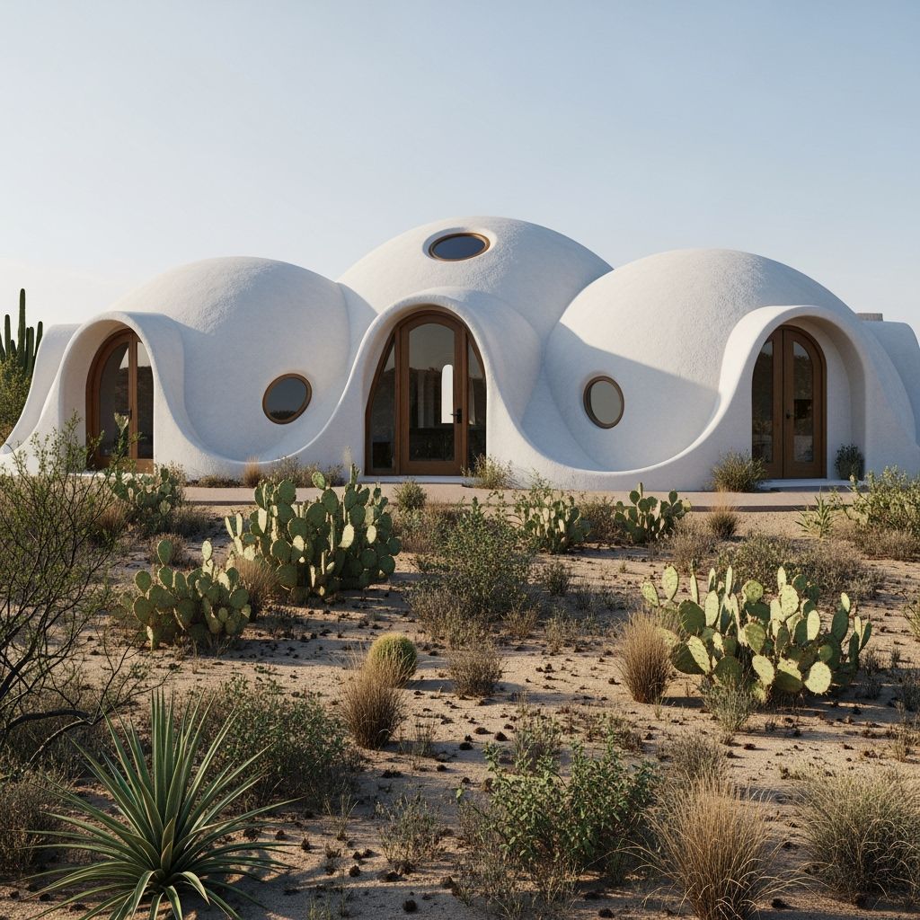 SuperAdobe Desert Home with Three Domes in Nader Khalili Sty...