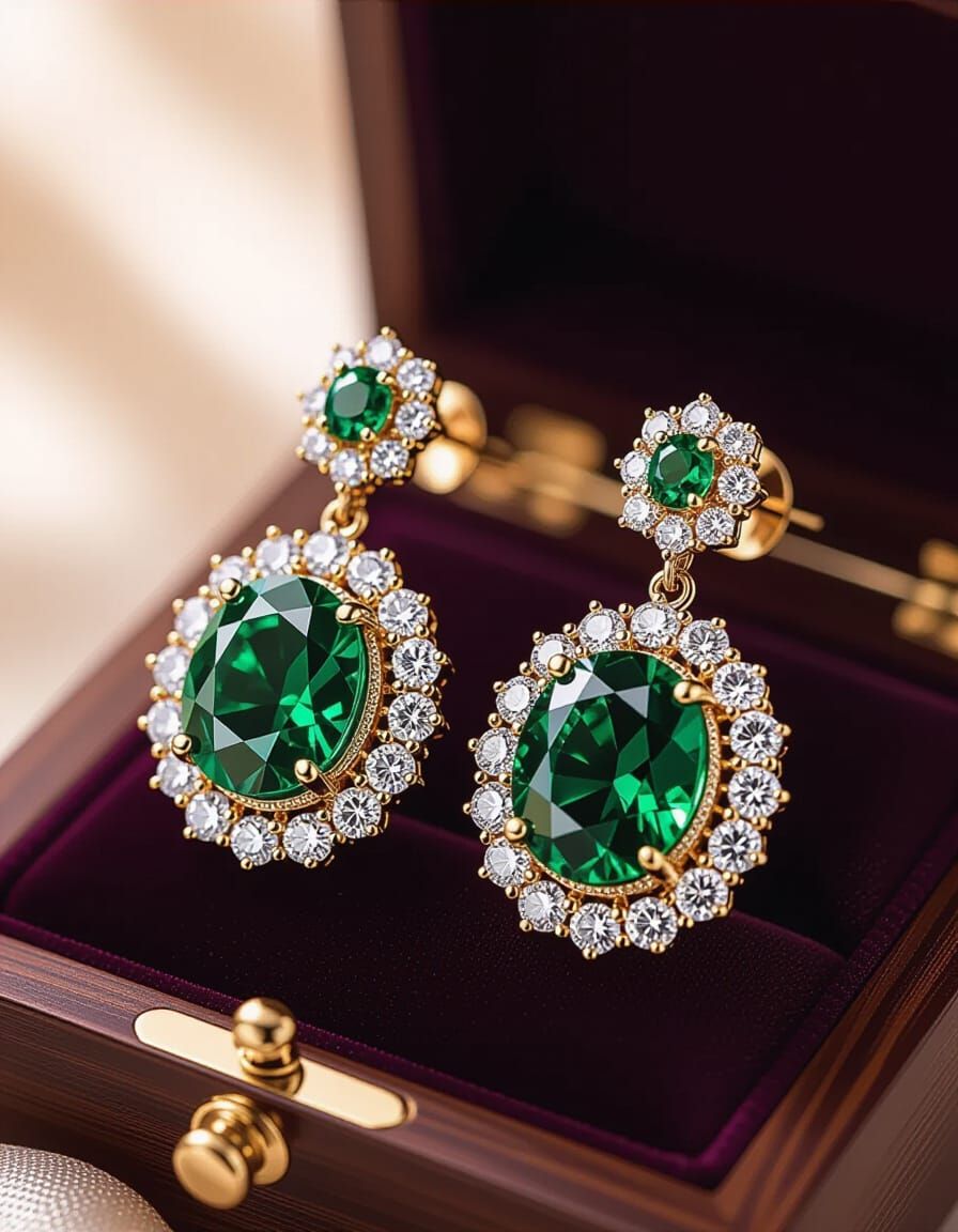 Emerald and Diamond Earring in Luxury 3D Style