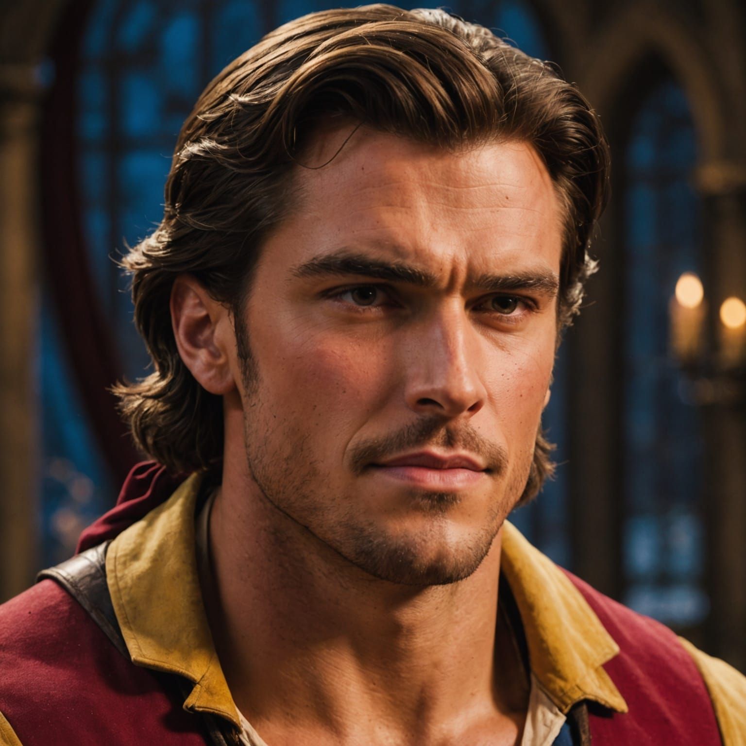 Gaston's Handsome Chiseled Face Close Up