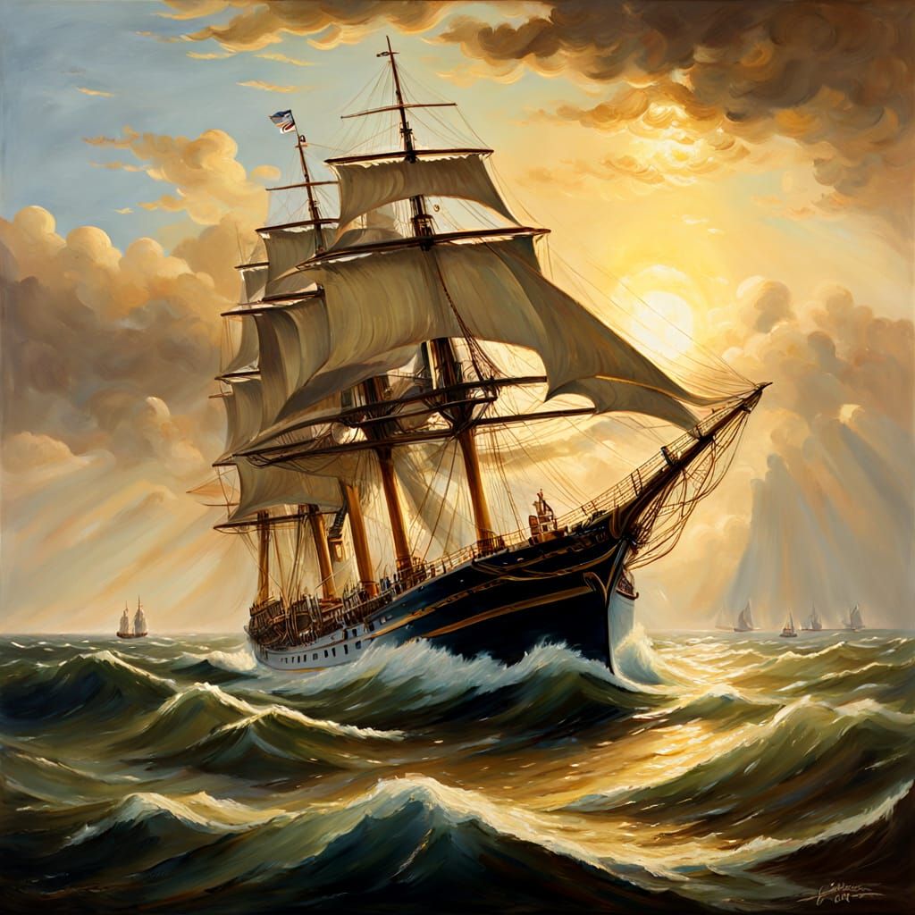 Majestic Royal Navy Warship in Maritime Art Style