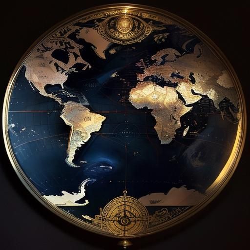 World Map in Ink and Wash Style