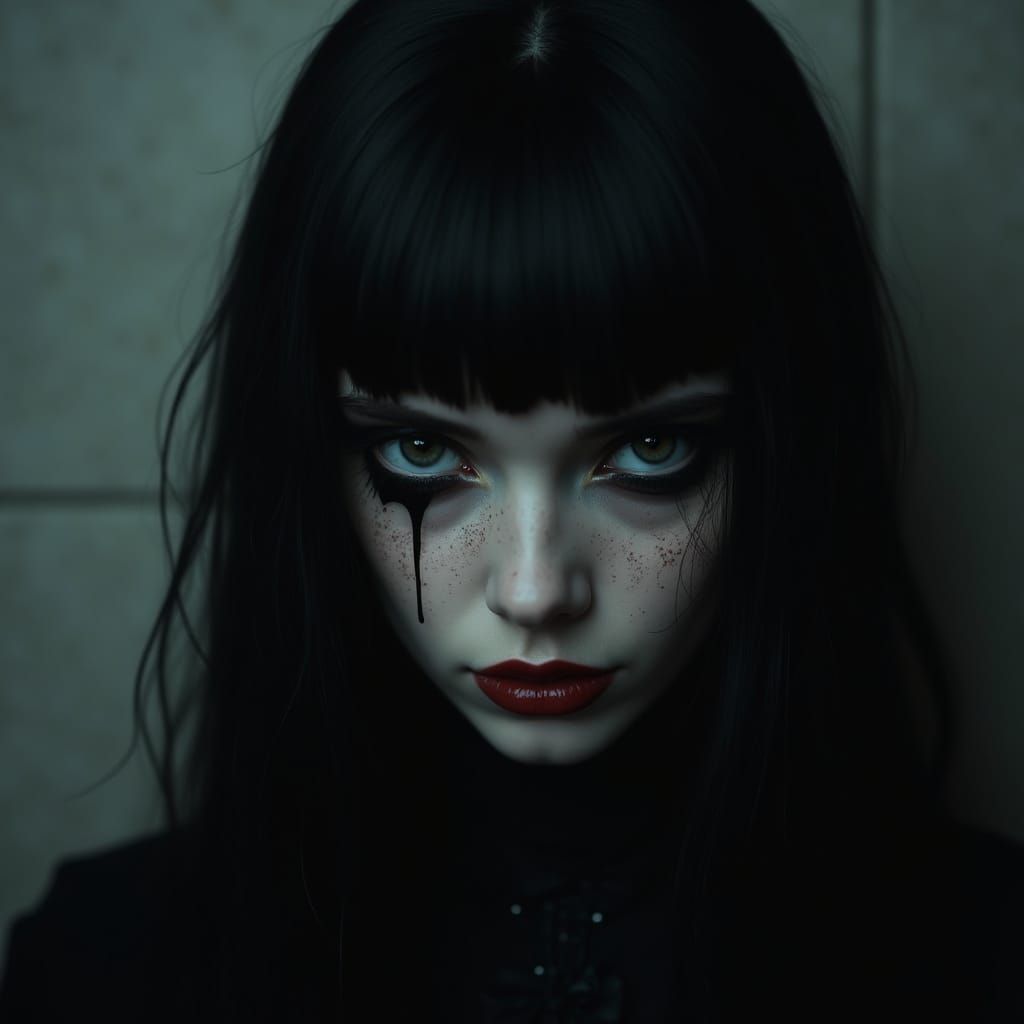 Gothic Woman with Piercing Eyes in Digital Art Style