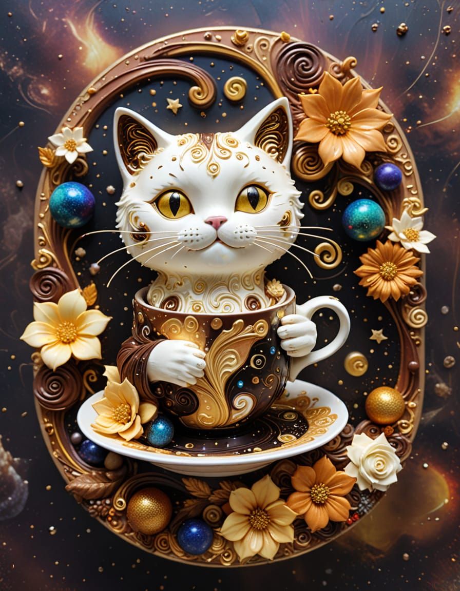 Cat of Kindness in Surreal Space as Impasto Painting