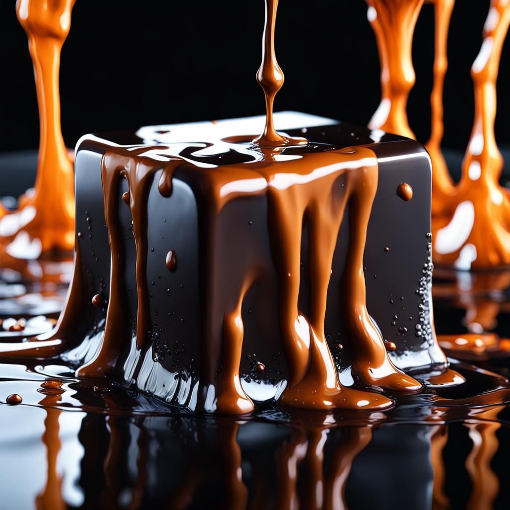 Choclate caramel cube melting