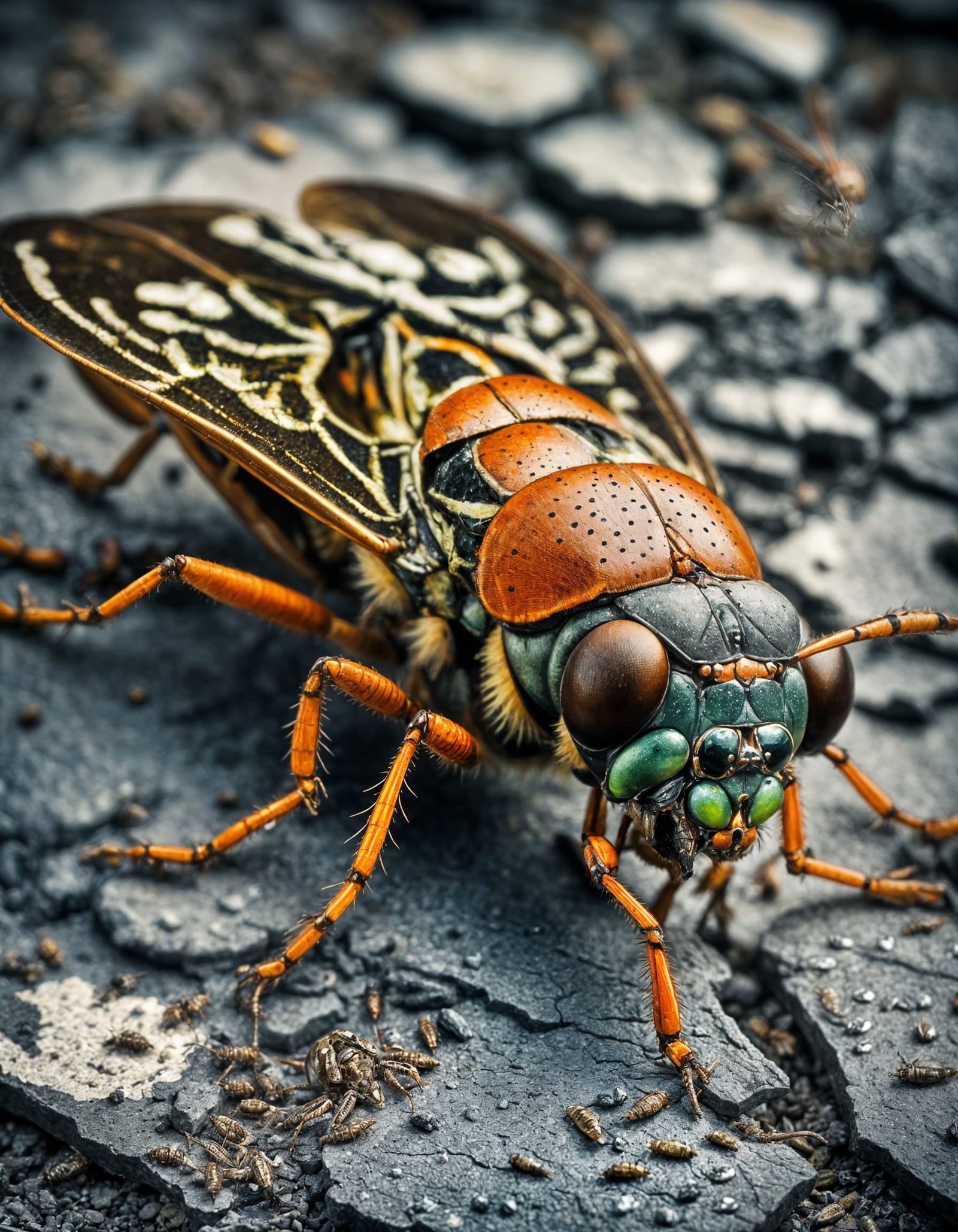 Macro Photograph of Cicada in Surrealist Style