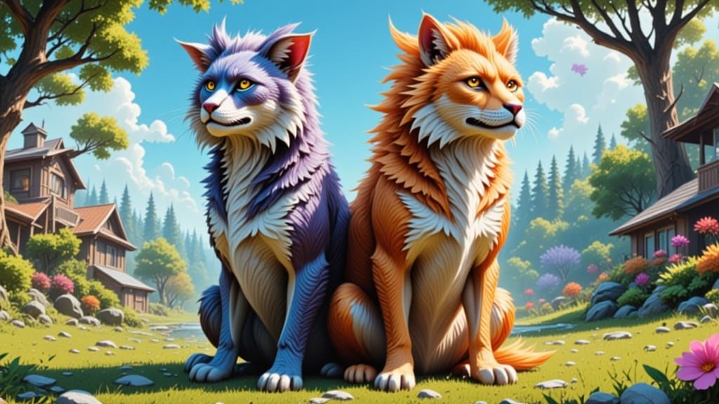 Cat and Dog Furry Foes in Suburban Backyard