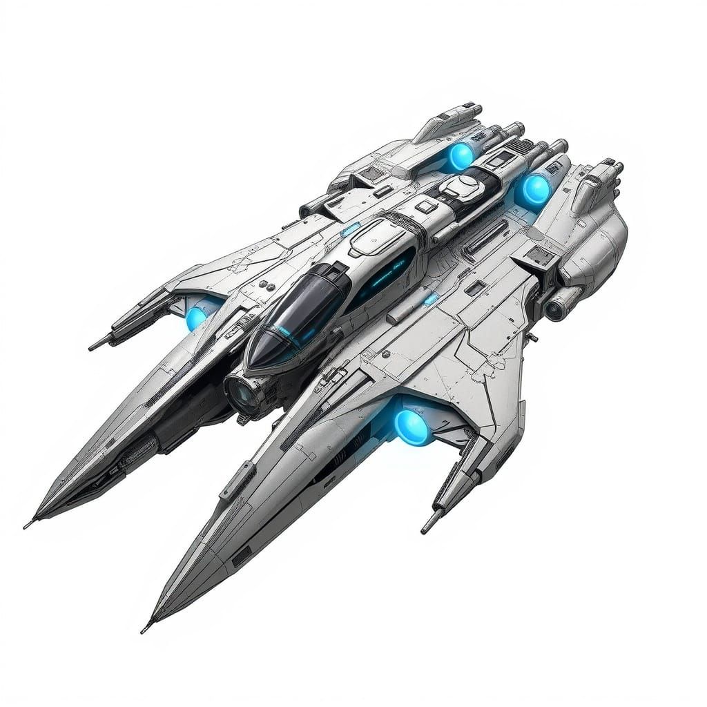 Sleek Futuristic Spaceship in Photorealistic Technical Drawi...