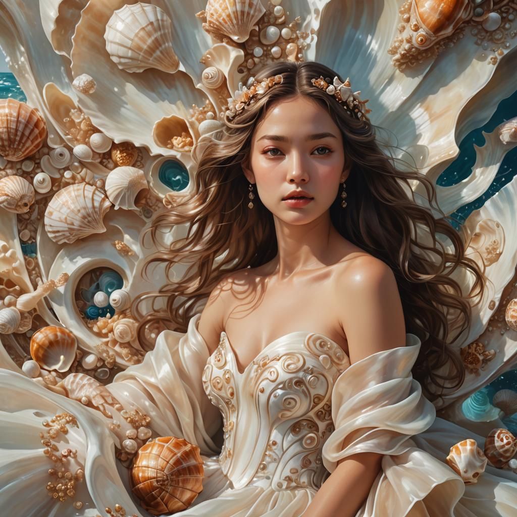 Woman in Seashell: Dreamlike Digital Painting
