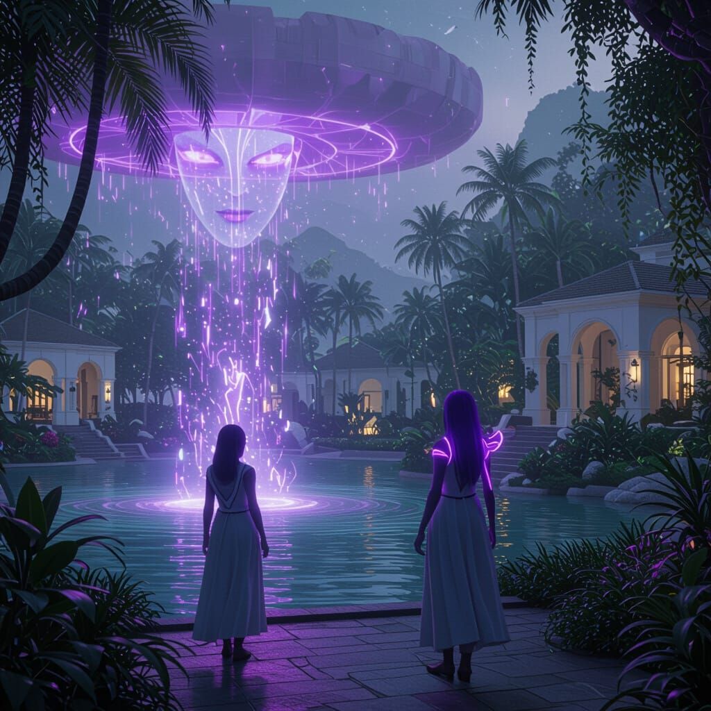 Futuristic Transformation: Violet Energy Awakens City Park