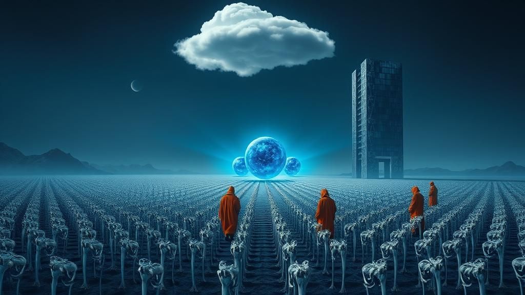 Surreal Bone Landscape with Mirrored Towers