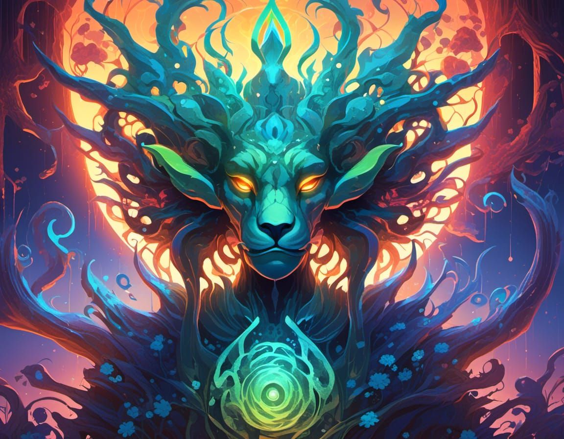 Mystical Four-Leaf Clover in Forest, Graffiti Art Style