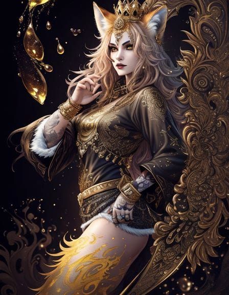 Gilded Queen Miranda: Majestic Golden Portrait