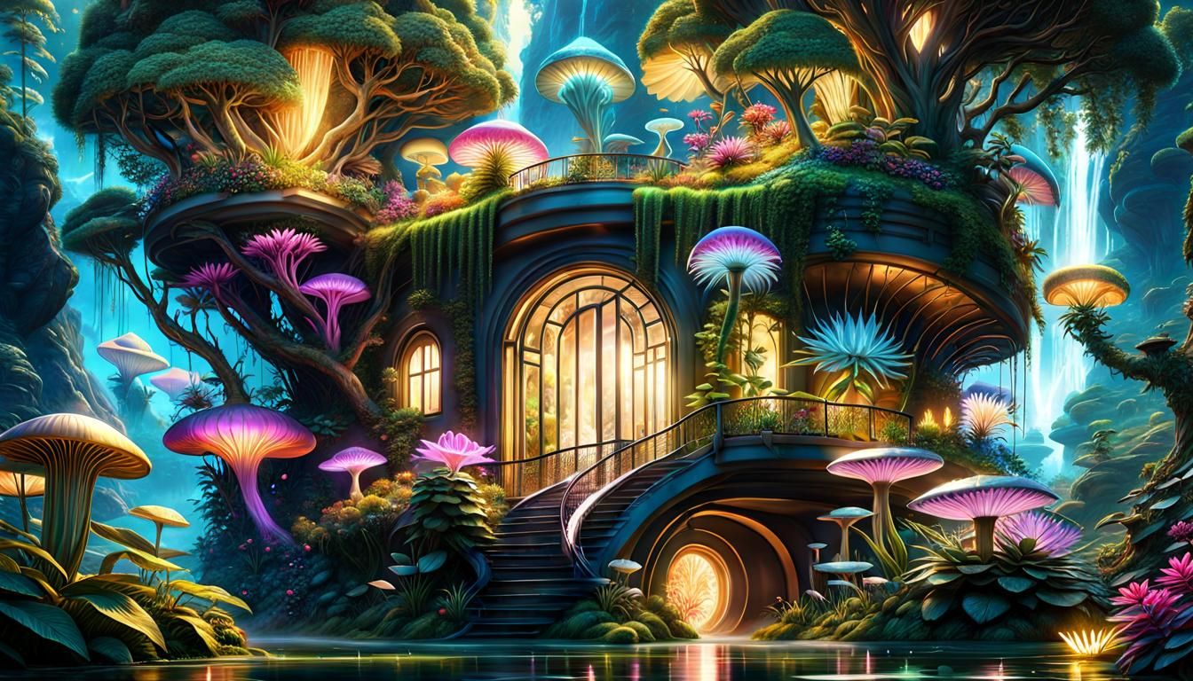 Iridescent Alien Garden Waterfall Cottage