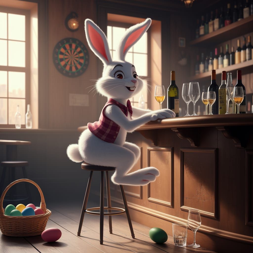 Easter Bunny's Morning After in a Cozy English Pub