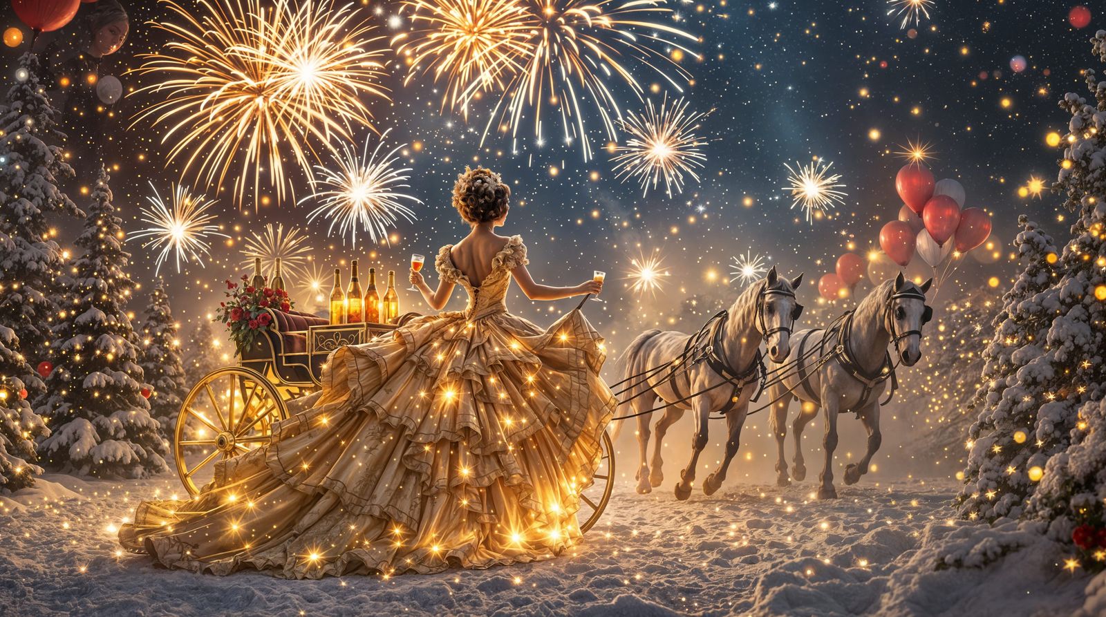 Elegant Victorian New Year's Ball in Snowy Night