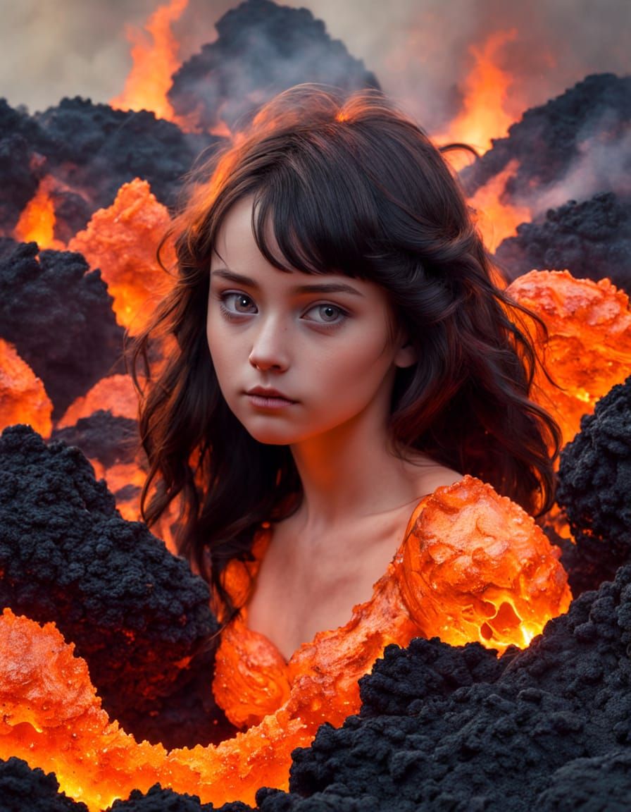 A Young Woman in Orange-Lava-Inspired Portraiture